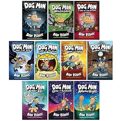 Dog Man Series (1-10) Books Collection Set By Dav Pilkey (Dog Man, Unleashed, A Tale of Two Kitties, Dog Man and Cat Kid, Lord of the Fleas, Brawl of the Wild, For Whom the Ball Rolls & More)