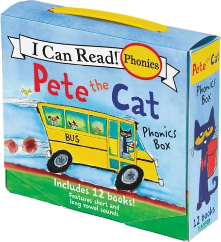 Pete the Cat Phonics Box Includes 12 Mini-Books Featuring Short and Long Vowel Sounds