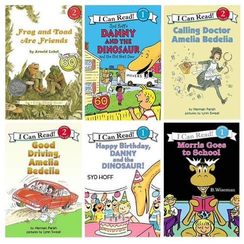 I Can Read Level 1 & 2 Beginning Readers Six Book Set : Happy Birthday Danny Dinosaur, Good Driving Amelia Bedelia, Frog and Toad Are Friends, Morris Goes to School....