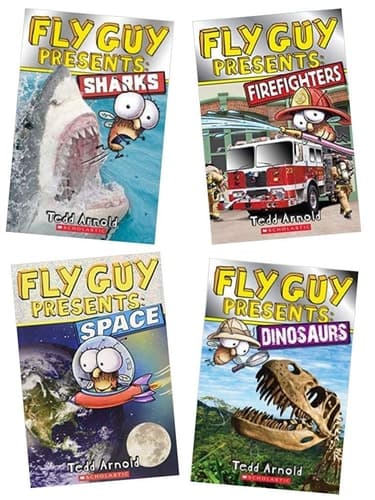 Fly Guy Presents 4 Book Set: Fly Guy Presents Dinosaurs, Fly Guy Presents Space, Fly Guy Presents Sharks, Fly Guy Presents Firefighters